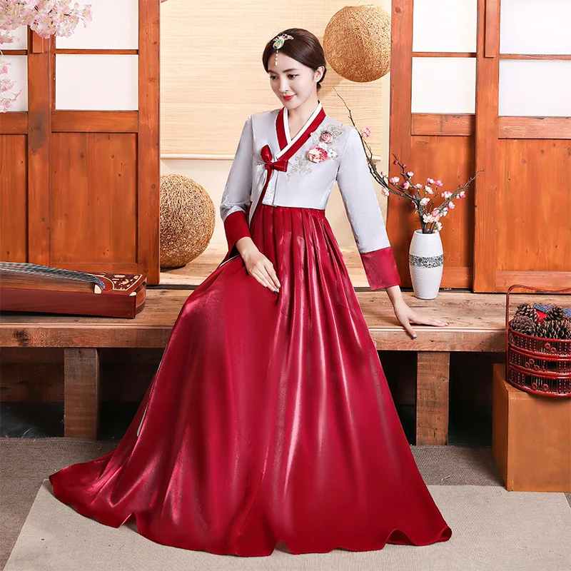 Tradicinio Korėjiečių Hanbok Moterų Folk Scenos Kostiumas Etapo Rezultatus Ilgomis Rankovėmis Gėlių Siuvinėjimas Princess Palace Įrengimas
