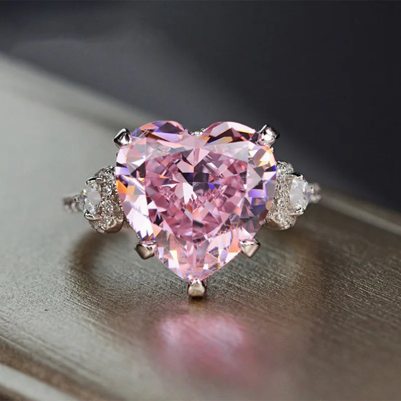 Aukštos kokybės širdies formos sidabro 925 sterlingas sidabro, rožinė safyro žiedas, tinka moterų sužadėtuvių žiedas, vestuvių r