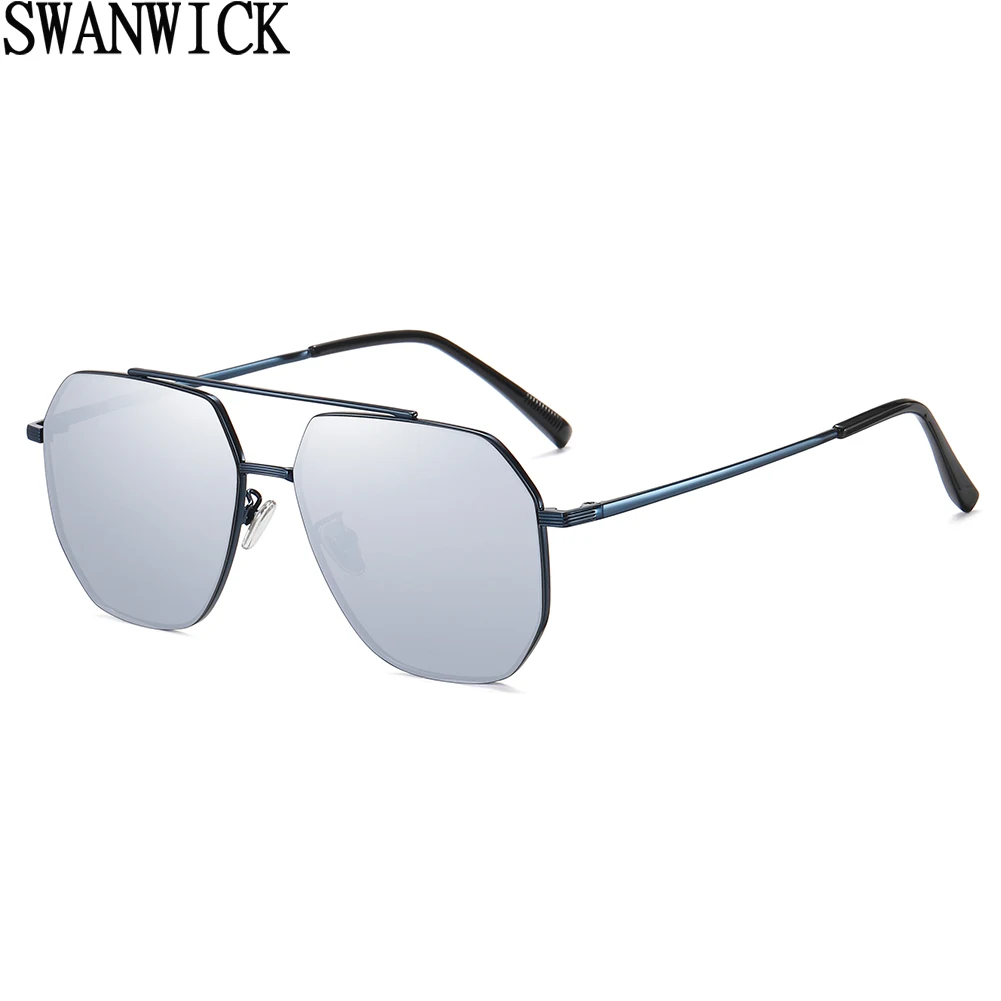 Swanwick aikštėje saulės akiniai vyrams daugiakampio mados poliarizuoti akiniai nuo saulės uv400 metalo vairavimo mėlyna sidabro veidrodis lauko 2023