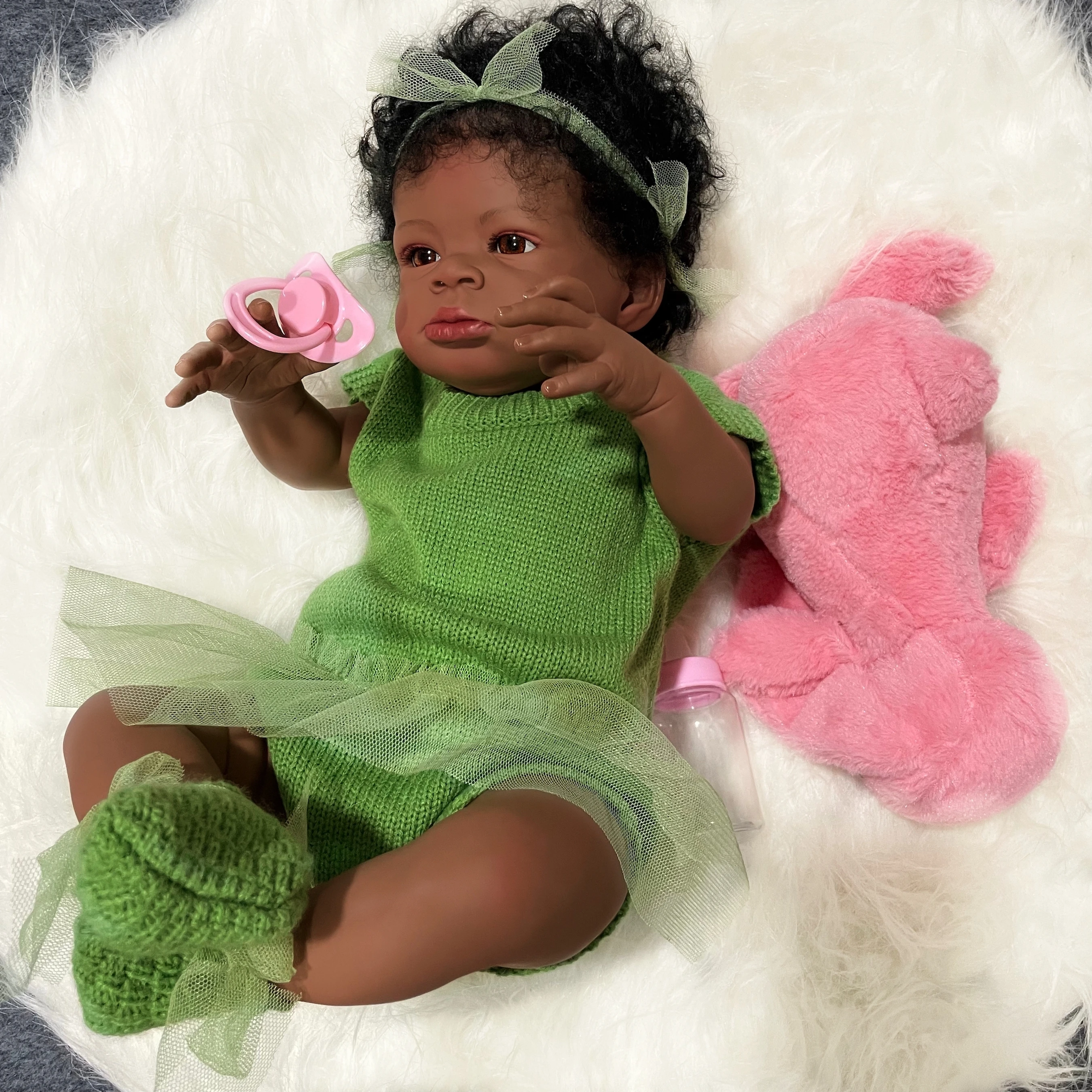 20Inch 50CM Afrikos Amerikiečių Lėlės Lanny Tamsios Odos Apdailos Reborn Baby Lėlės Princesė Juoda Mergina Vinilo Audiniu Kūno Naujagimio Žaislas