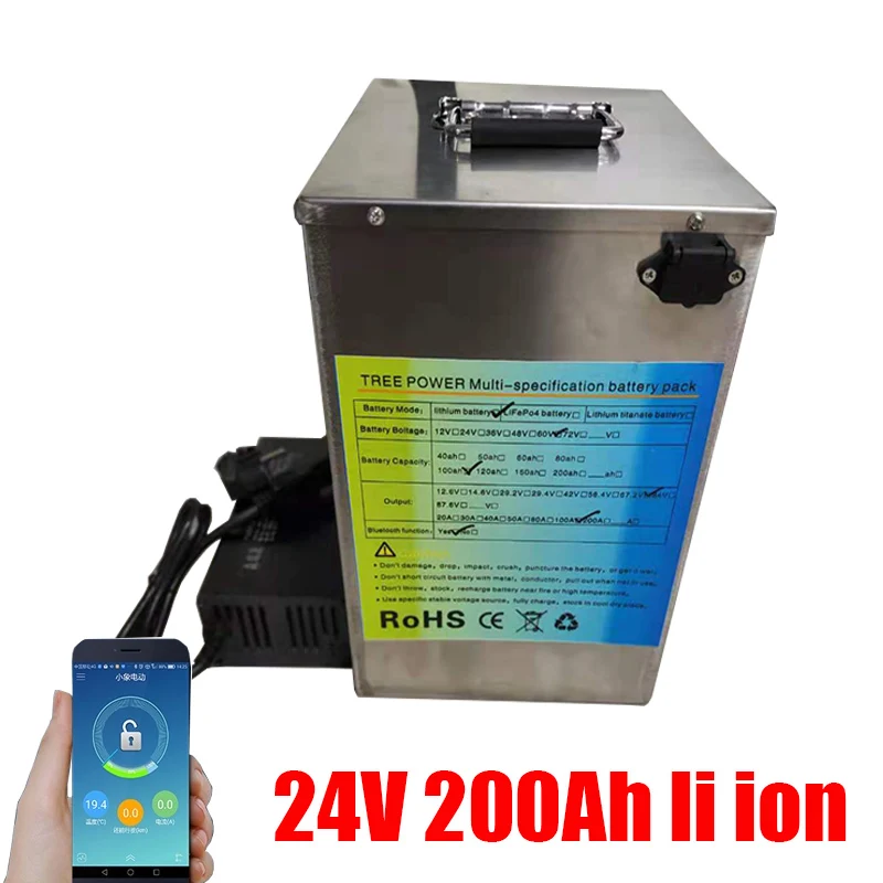 24V 200Ah Ličio Baterija Li-ion Didelė Galia 2000W Nėra Švino Rūgšties RV Valties Variklių Saulės Vėjo Energijos UPS +20A Įkroviklis
