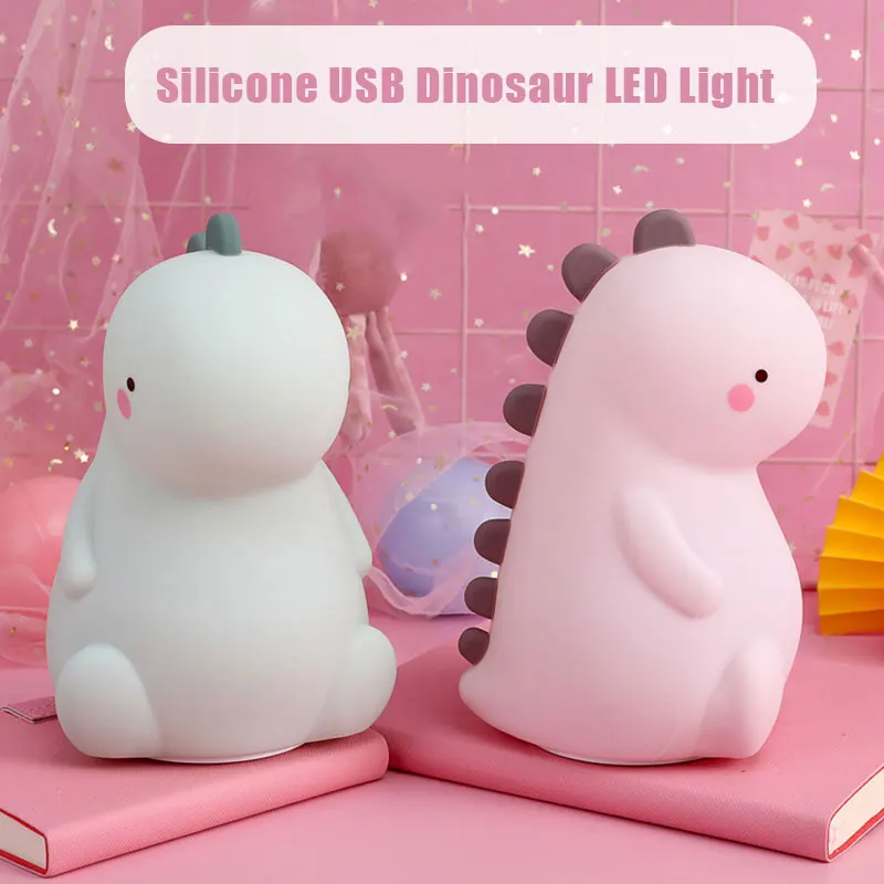 Animacinių filmų Dinozauras, LED Lempos Silikono Naktiniai staleliai, Lempa Bakstelėkite Keisti Šviesos Spalvą USB Įkrovimo Sandėlyje
