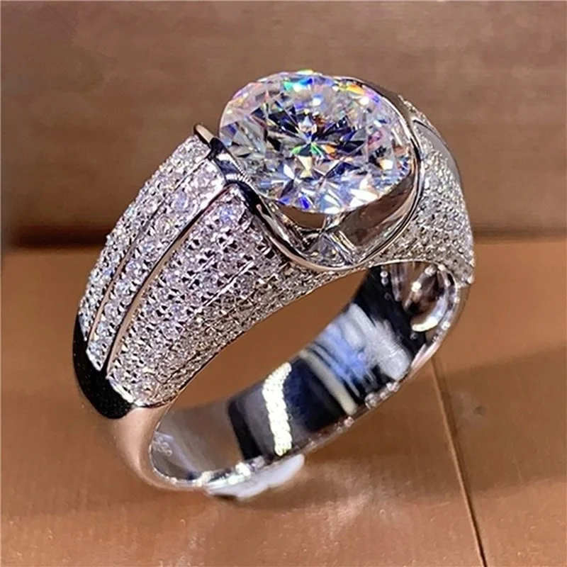 Prabangus Žiedas bižuterijos, Sidabro Spalvos Žiedas Elegantiškas Vestuvių Žiedas Gražus Dalyvavimo Šalies Papuošalai Dovana Pažadas Žiedas