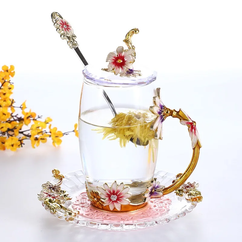 301-400mlCreative emalio puodeliai namuose kavos puodeliai merginų širdžių krištolo vaisių puodeliai gėlių puodeliai
