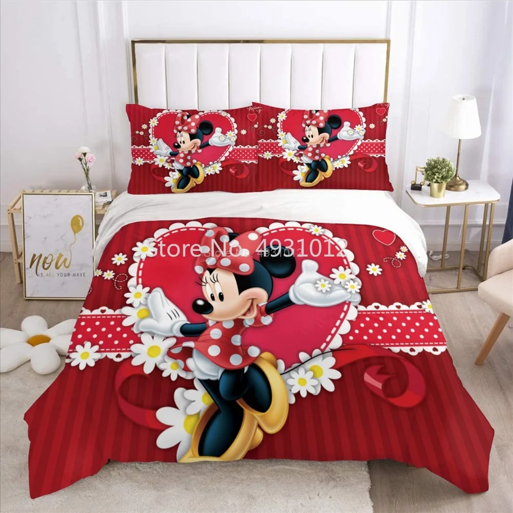 Namų Tekstilės Disney Animacinių Filmų Antklode Padengti Užvalkalas Raudona Mielas Minnie Mouse Spausdinti Patalynės Komplektas Skaitmeninio Spausdinimo Mergaičių Miegamasis Dekoro