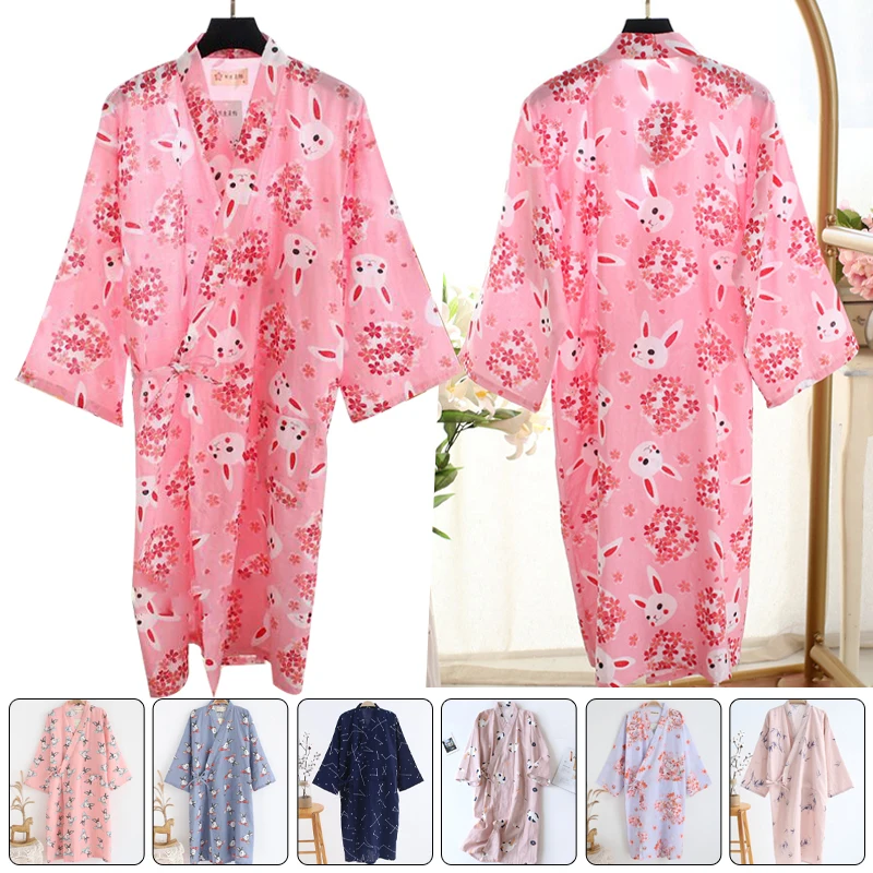 Moterų Japonų Kimono Stiliaus Pižama Vasaros Prarasti Plonos Medvilnės Marlės, Pižama Pižamą Lady Spa Yukata Homewear Ilgai Pižama