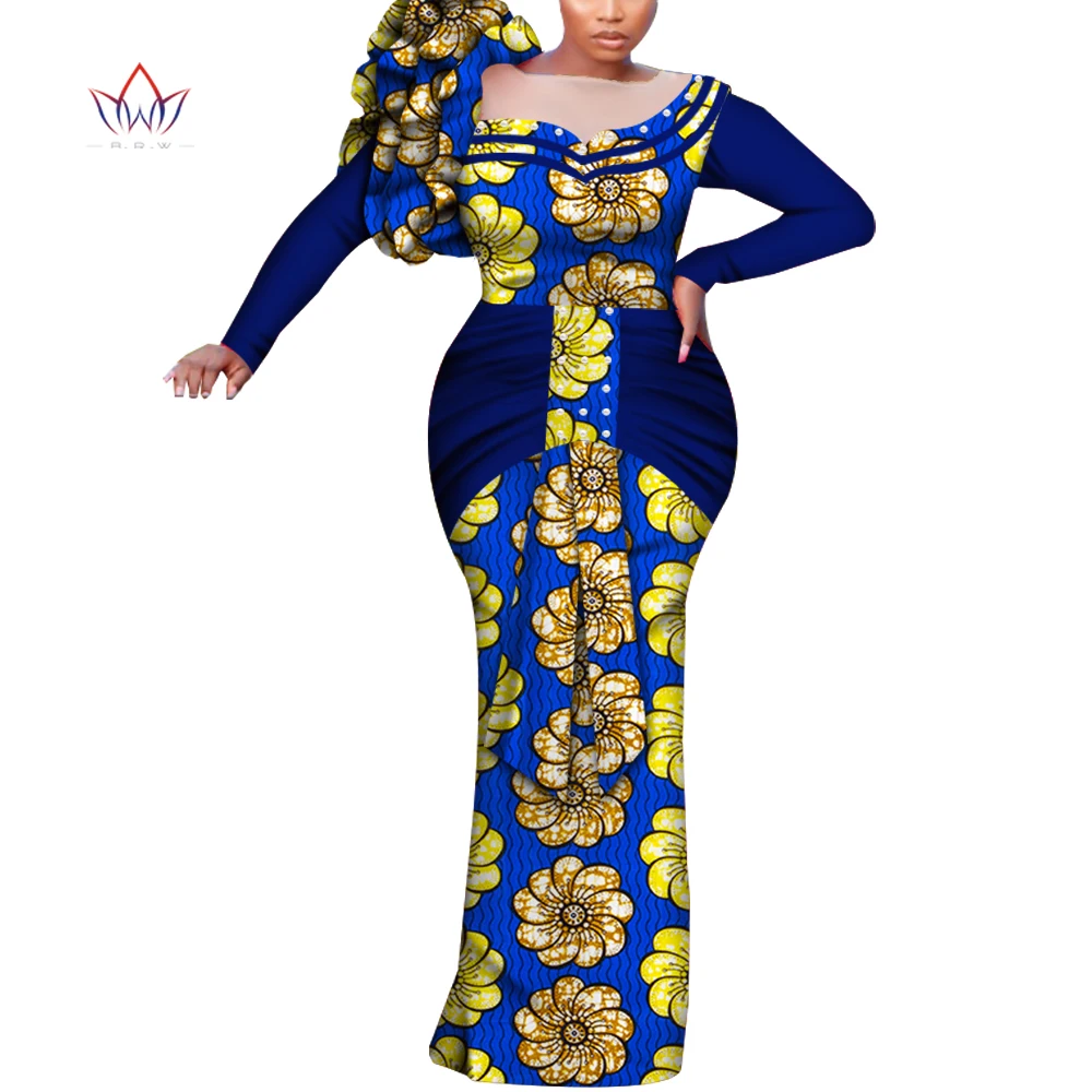 Afrikos Suknelės Moterims Tradicinių Ankara Ilgai Spausdinti Moterų Apdaras Visiškai Rankovėmis Dėvėti Vasarą Plius Dydis Šalis Suknelė WY7260