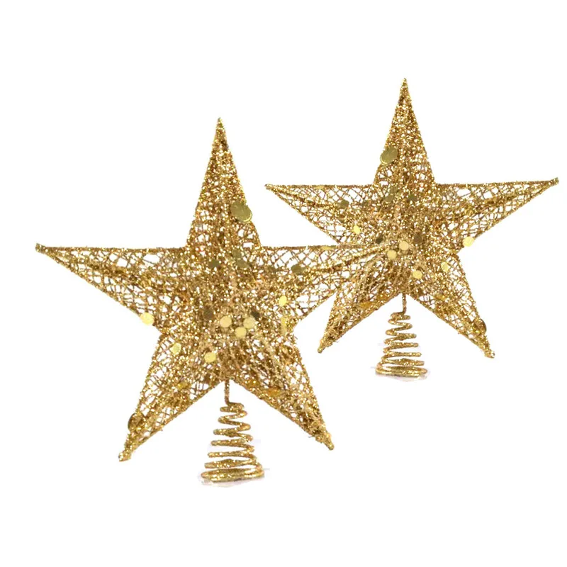 Aukso Top Star Chrismas Geležies Tuščiaviduriai Penkerių-pažymėjo Žvaigždutė Eglutė Kalėdinė Dekoracija Navidad Arboles Kalėdų Šventė Šalies Prekių