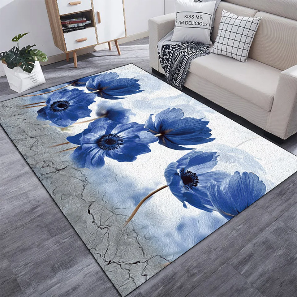 Blue Lotus Flower Grindų danga Kambarį Didelis Dydis 3D, Abstraktūs Namų Puošybai Meno Dažų Minkštas Miegamasis dembliai Ir Kilimėliai Lovos