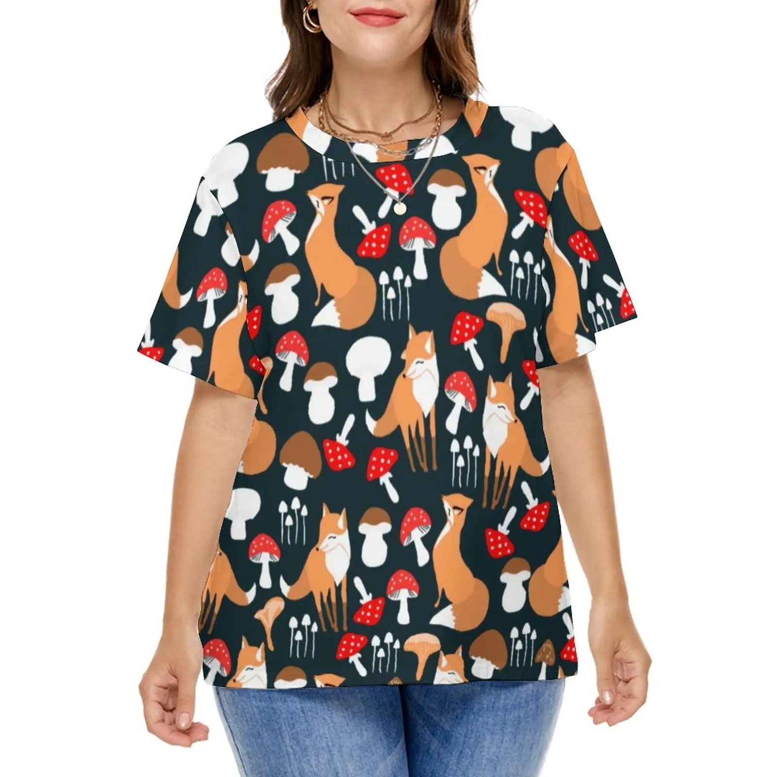Mielas Fox Marškinėliai Spalvinga Grybų Spausdinti Estetinės T Marškinėliai Trumpomis Rankovėmis Korėjos Mados Marškinėlius Seksualus Madingų Drabužių Plius Dydis
