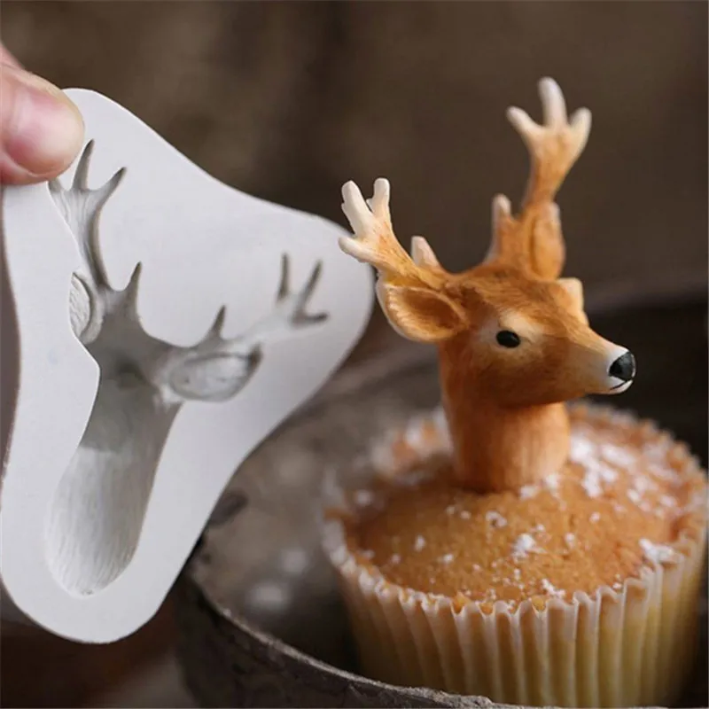 Naujas 3D Stag Galvos Tortas Pelėsių Kalėdų Elnias Silikono Šokoladas Minkštas Pelėsių Namų Kepimo Dekoravimo Įrankių Priedai Karšto