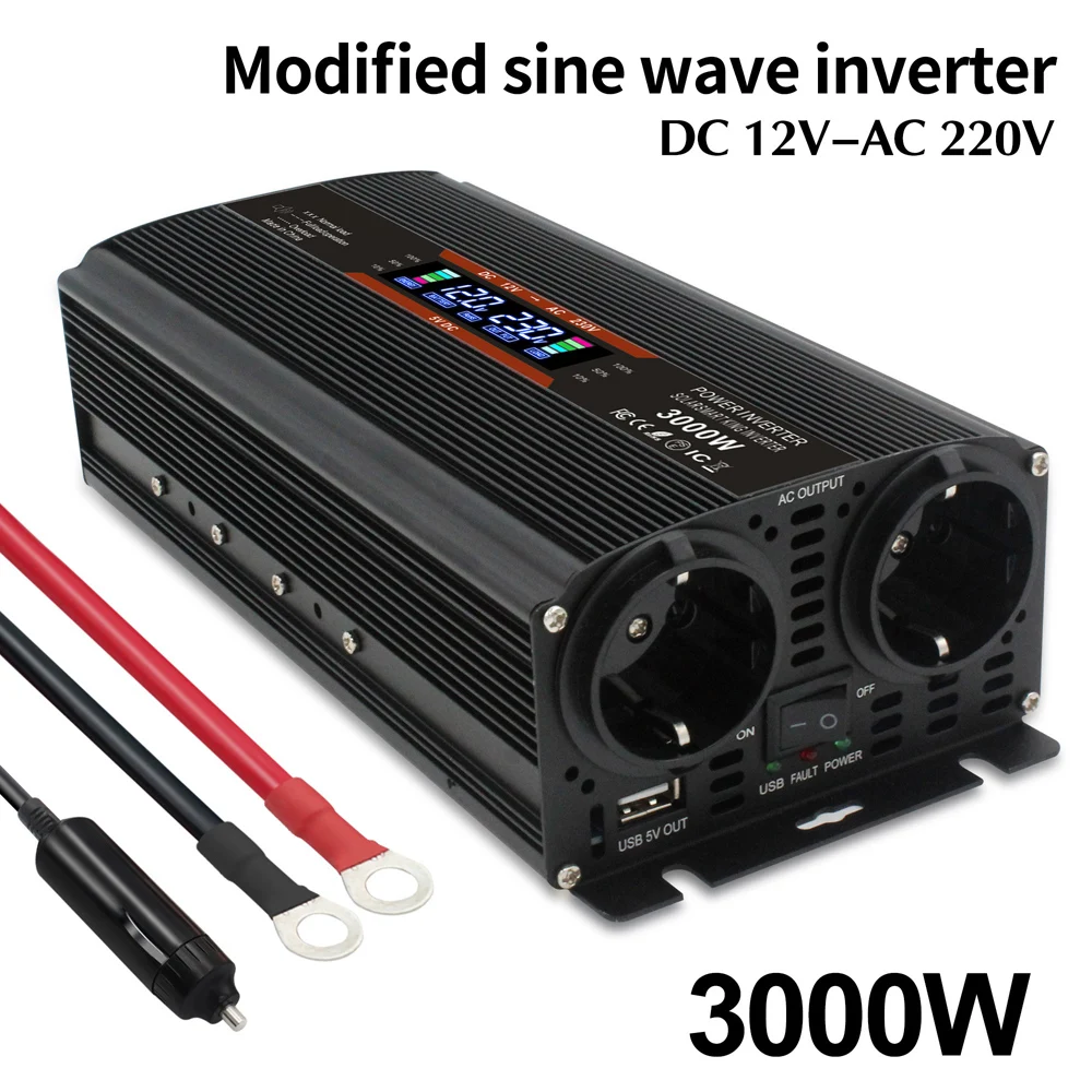 3000W Modifikuotų sinusinės bangos Keitiklis Su USB Maitinimas DC12v Į AC 220V Inversor Su Išorės Draudimo ES lizdas
