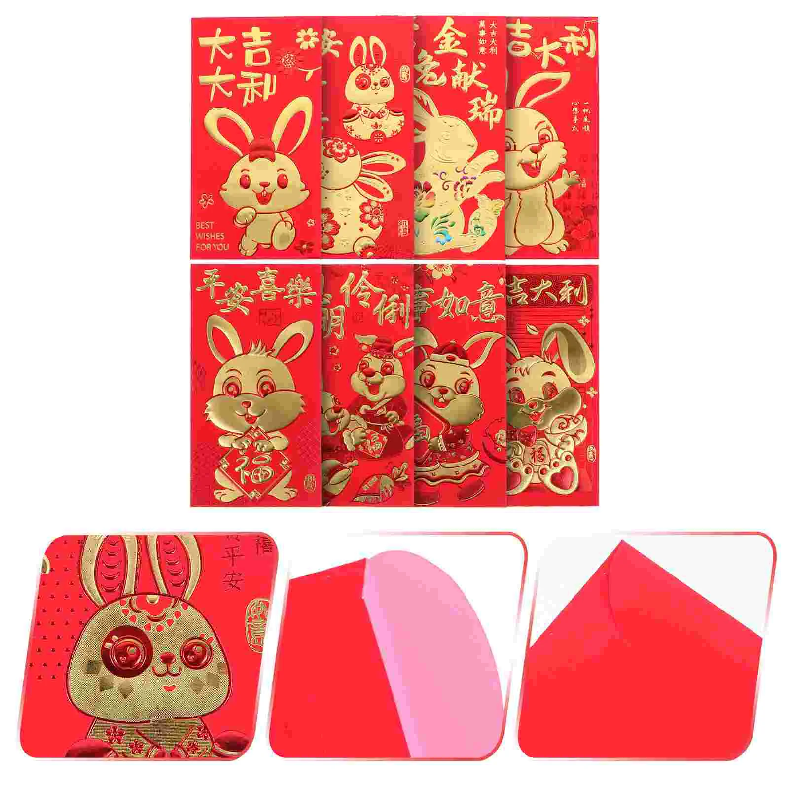 Raudona Vokai Metų Pinigų Kinų Naujieji Triušio Paketas Pasisekė Paketo Paketai Kišenėje Hong Bao Festivalis 