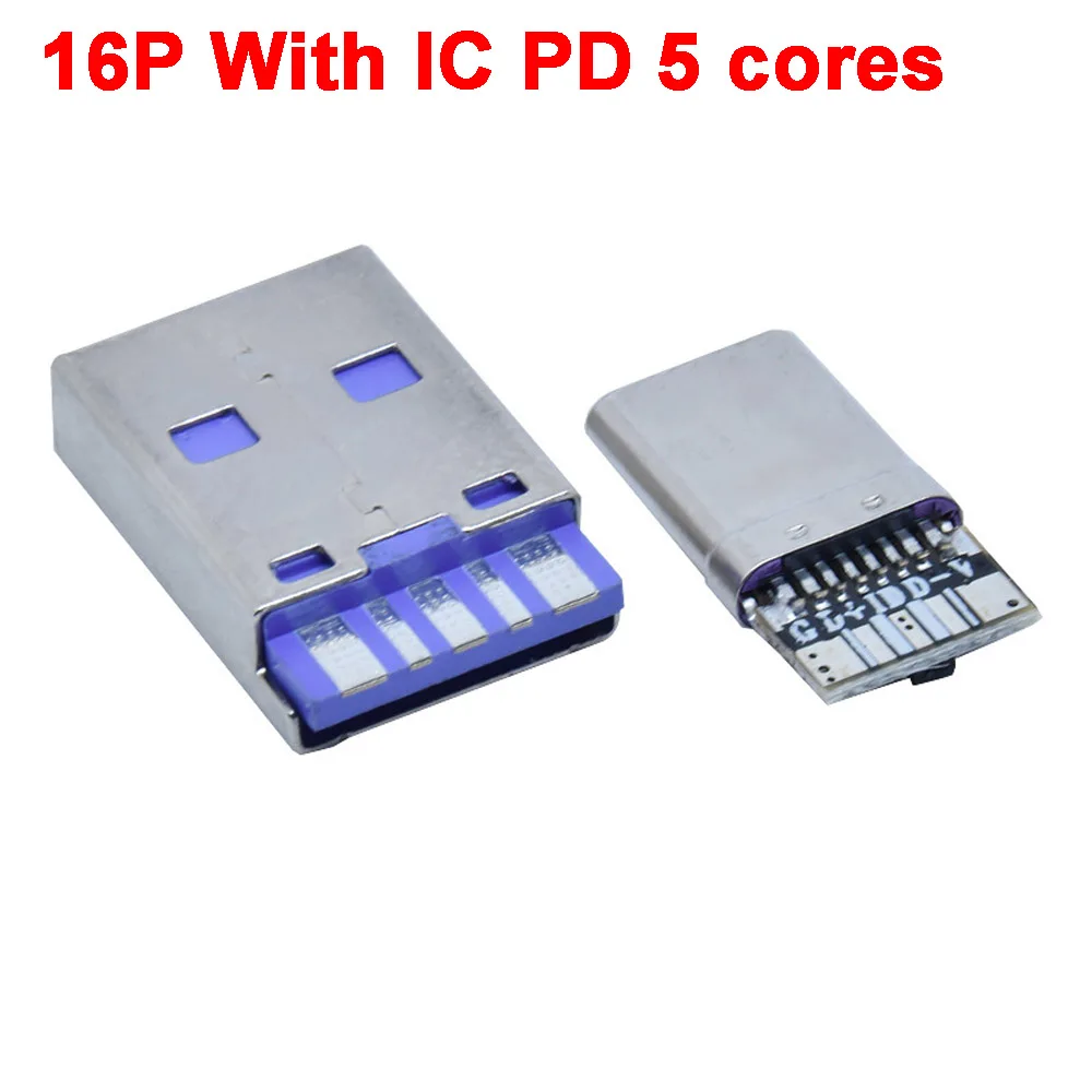5vnt 10vnt TIPAS-C USB vyras su IC 5-core ruožas atitikimo male16pin suvirinimo Duomenų eilutės sąsaja greito įkrovimo jungtis