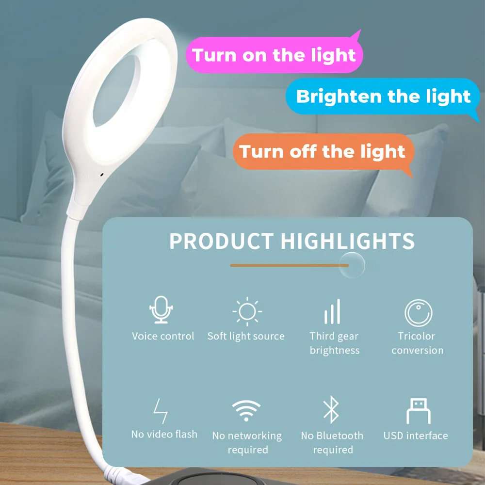 USB Smart Pažangios Balso Kontrolės LED Lempos, Miegamojo Kambarį Bendrabučio Namų Biuro Stalas Stalas Šalia Nakties Šviesos