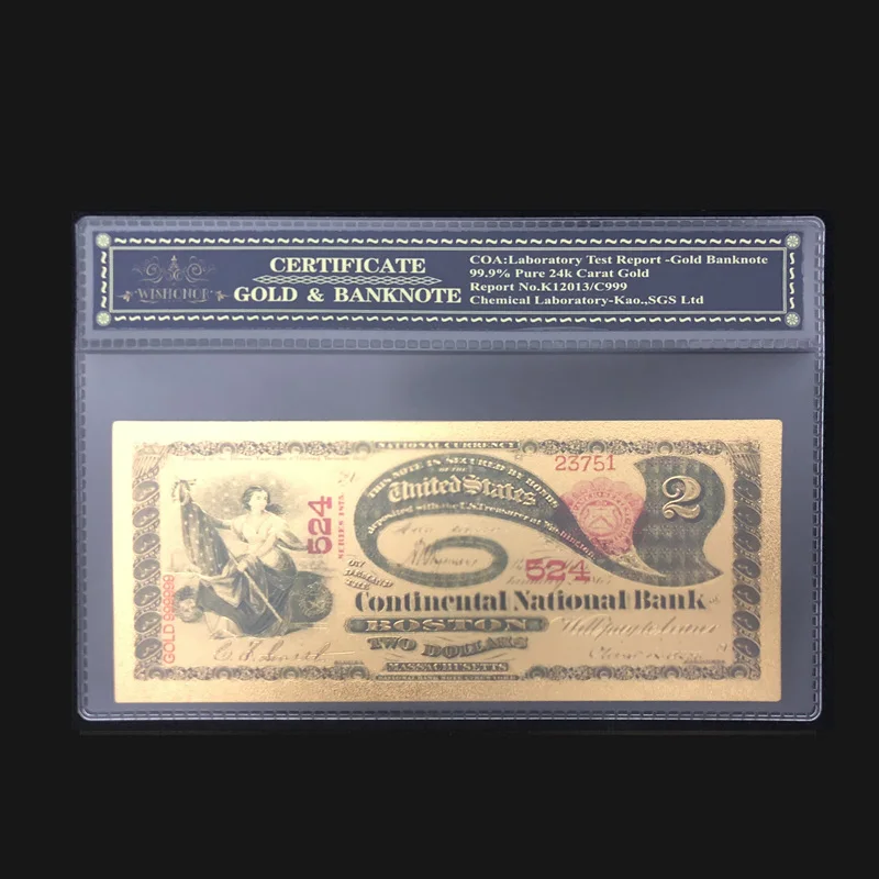 Gražus 1875 s Amerikoje Aukso Banknotų 2 Dolerio Banknotų 24k Aukso Netikrą Popieriniai Pinigai Su COA Rėmo Surinkimo