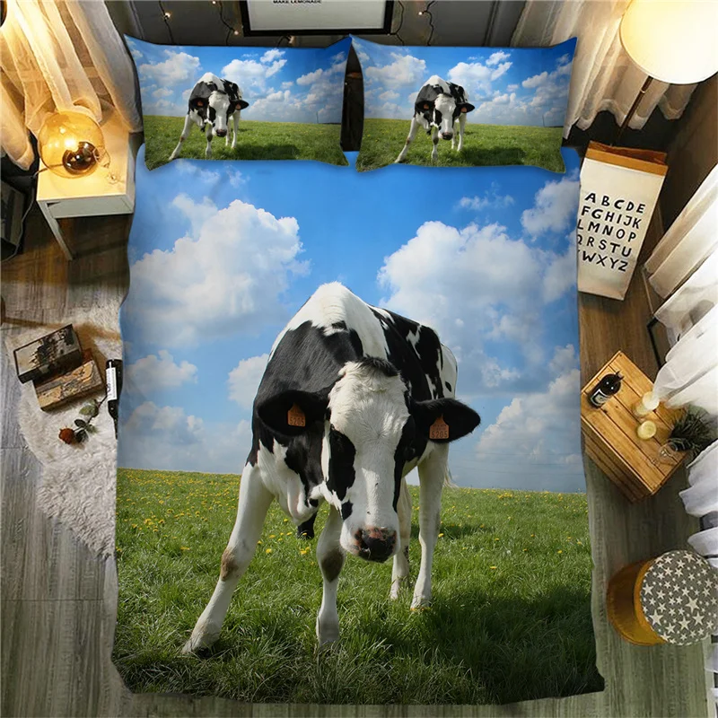 3D Karvė Spausdinti Patalynės Komplektas Mielas Gyvūnų Karalius, Karalienė Antklode Padengti Nustatyti Vieną Dvigubos Visu Dydžiu Patalyne, Vaikams, Vaikas, Suaugęs