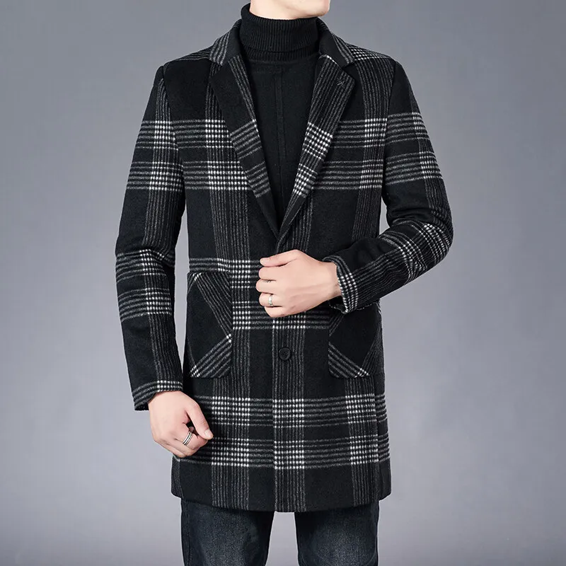 Vyriški drabužiai Vilnonis vilnonis paltas Vyrų mados paltas Rudens/žiemos pledas kailis Sutirštės vyrų vidutinio ilgio švarkelis