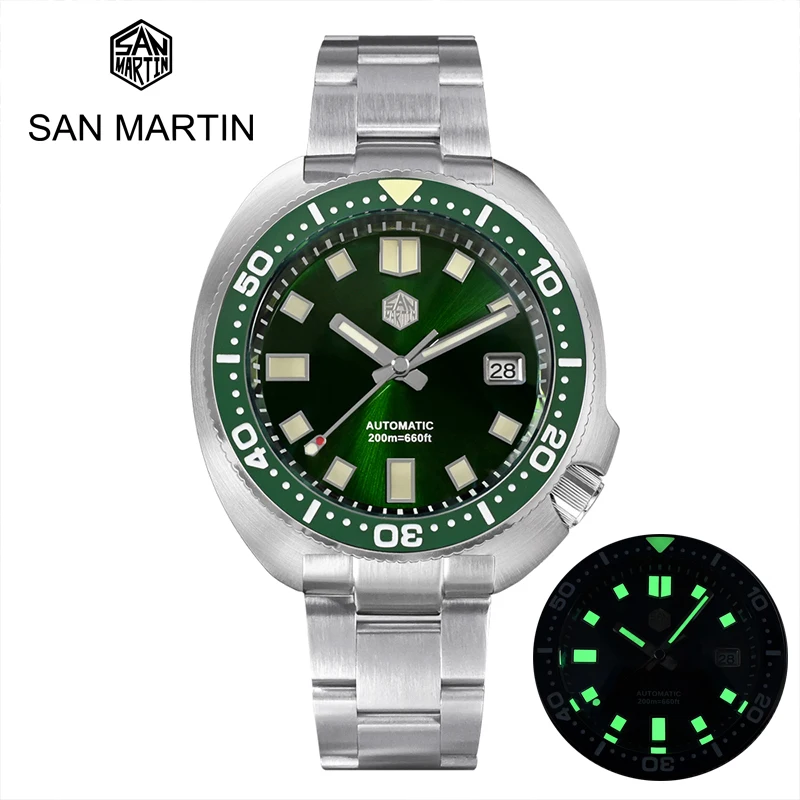San Martin Mens Naras Laikrodžiai Vėžlys Automatinis laikrodis, Mechaninis Laikrodis, Nardymas 200M Vandeniui Šviesos NH35 Sapphire kristalas