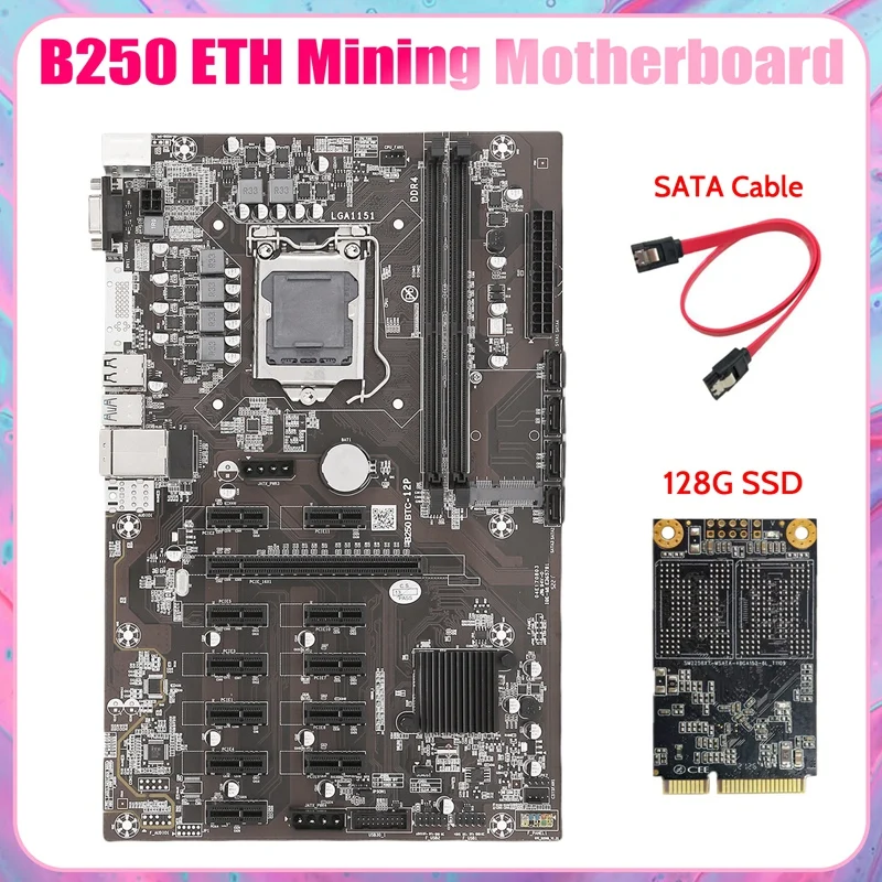 B250B ETH Kasybos Plokštė+128G MSATA SSD+SATA Kabelis LGA1151 DDR4 12Xgraphics Kortelės Lizdas SATA3.0 USB3.0 BTC Miner