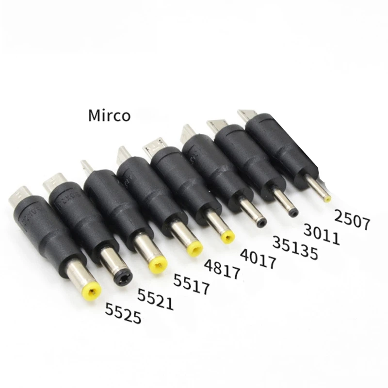 1pc Micro USB DC Maitinimo Kištuko 2.5x0.7/3.0x1.1/3.5x1.35/4.0x1.7/4.8x1.7/5.5x1.7/5.5x2.1/5.5x2.5mm Jungties Adapteris