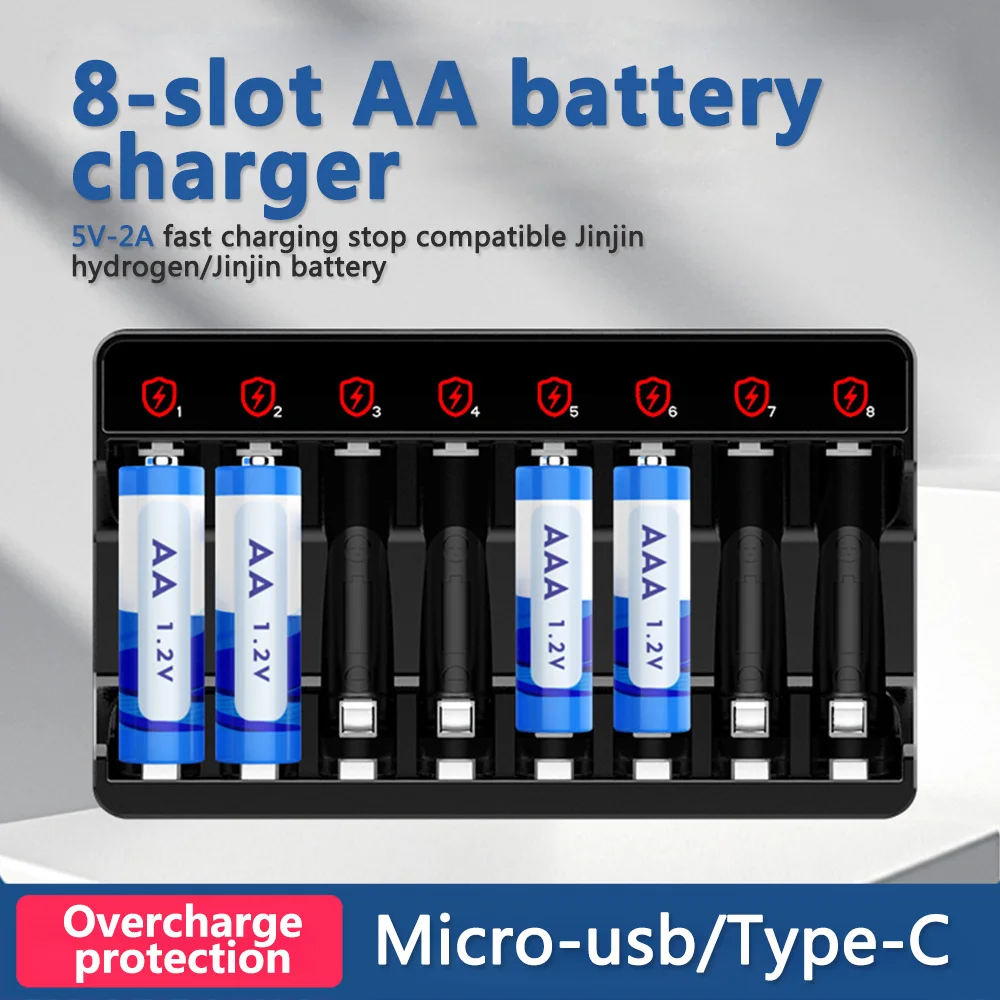 8 Slots Smart Baterijos Įkroviklis, Įkraunama Ličio Baterijų Greito Įkrovimo su LED Ekranas, 1,2 V AA AAA NiMH