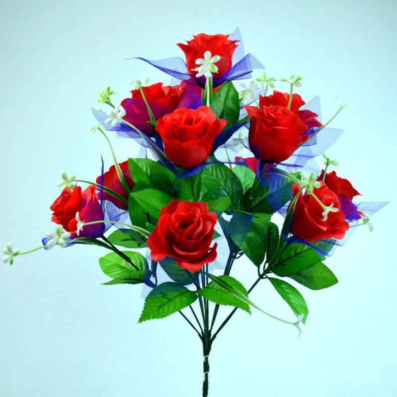 Simulaton Šilko Rankenos Puokštė 12 Povas Rose False Rožių Puokštės Su Siūlų Vestuvių Dekoro Dirbtinių Gėlių Foto Rekvizitai