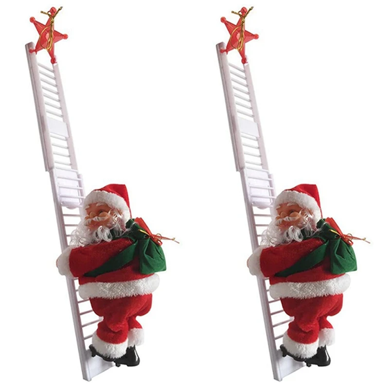 2X Animacinis Laipiojimo Santa Ant Kopėčių Elektros Santa Claus Žaislas Kalėdų Eglutė Sienų Puošyba, Dekoravimas, Patalpų Lauko