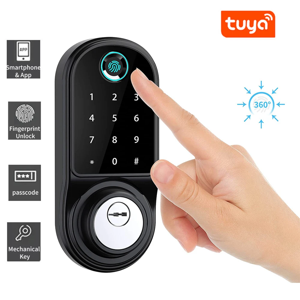 Tuya Smart Home Fingerprint Deadbolt Protingas Durų Užraktas Eletronic Durų Užraktas Touch Skardžiai APP Kontrolės Apsaugos