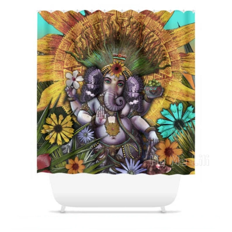 Gėlių Ganesh Dušo Užuolaidos Vonios Kambarys Dekoro Indų Majų Menas, Menininkas Christopher Beikmann