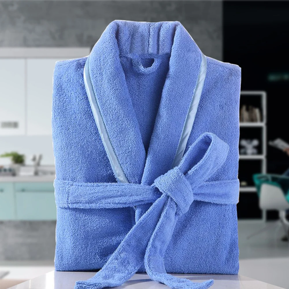 100% Medvilnės Toweling Terry Extra long Papildomų storas Chalatas, mėlyna Vonios Chalatas Moterims Nightrobe Pora Sleepwear Laisvalaikio Namuose Chalatas