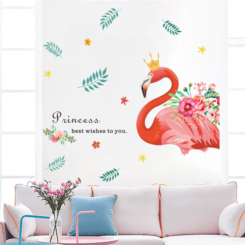 Princesė Flamingo Paukščių, Gėlių Siena Lipdukas 