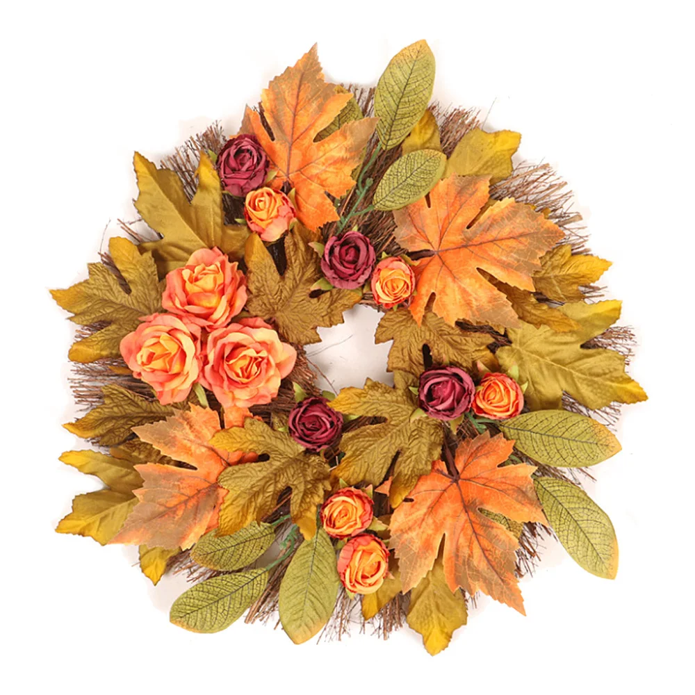Žiedas Gėlės Netikrą Girliandą Dirbtinis Padėkos Papuošalų, Gėlių, Pavasario Namų Rotango 40cm Rožės Durų Kabo Vainikas