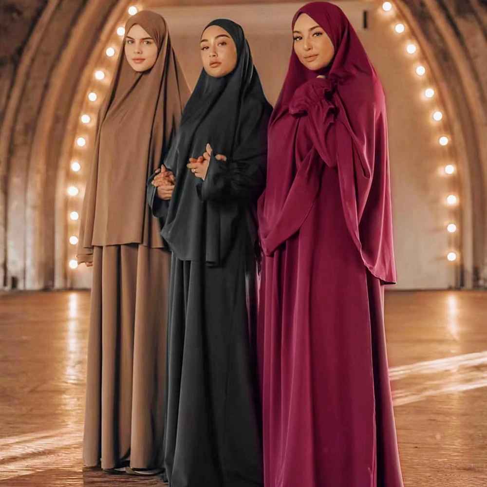 2 Gabalas Rinkiniai Eid Gobtuvu Musulmonų Moterų Suknelė, Hijab Malda Drabužis Jilbab Abaja Ilgai Khimar Padengti Ramadanas Suknelė Abayas Islamo Niqab