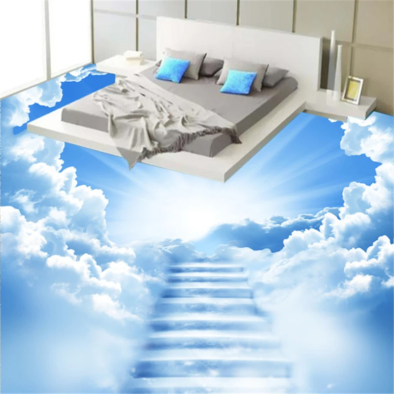 beibehang papel de parede užsakymą debesų laiptais 3D grindų mėlynos ir baltos spalvos miegamojo kambarį, grindys vandeniui tapetai, freskos