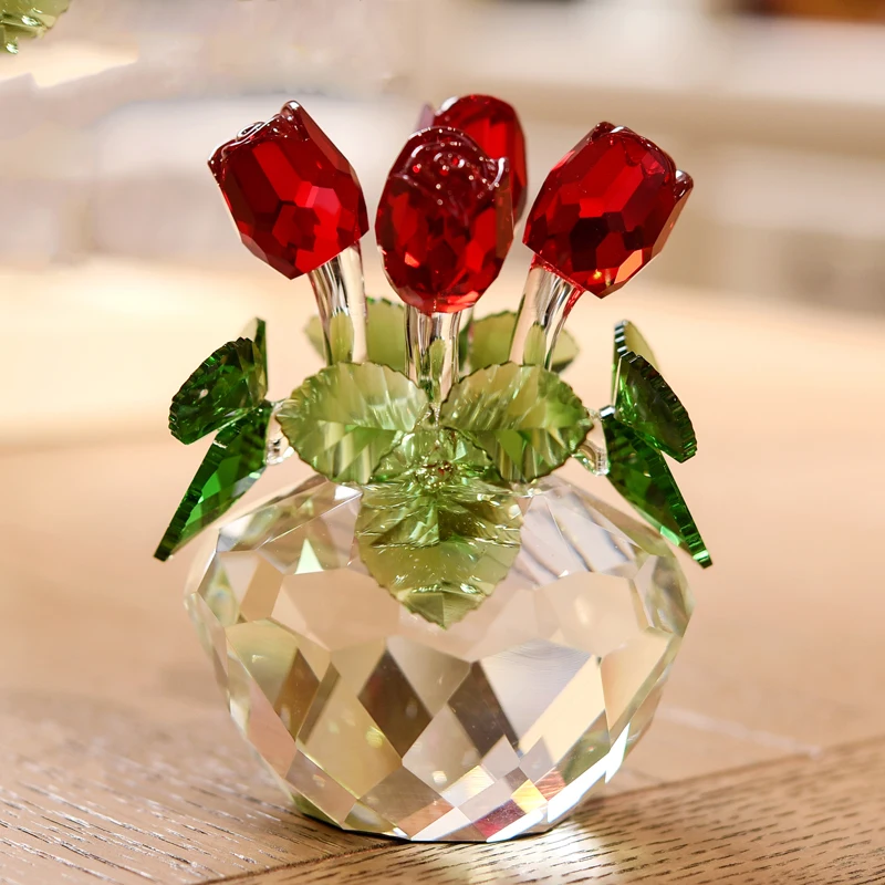 Crystal Rose Gėlių Figūrėlės Unfading Puokštė Skulptūra Svajones Ornamentu Vestuvės Džiaugtis Namų Dekoro