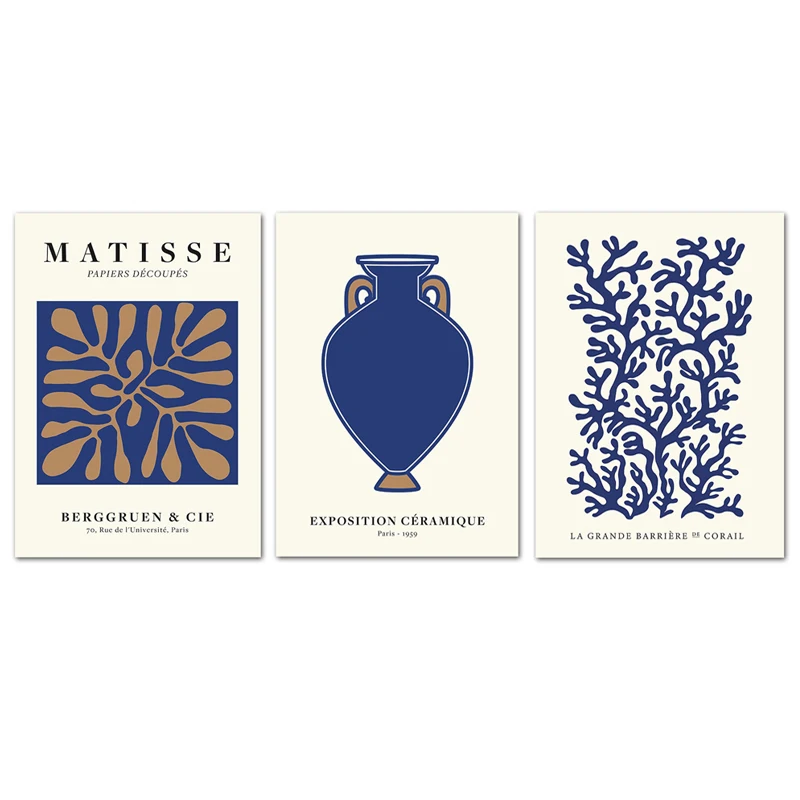 Abstrakti Matisse Plakatas Mėlyna Minimalistinio Šiaurės Gėlių Linija Veido Drobė Meno Tapybos Gyvenimo Kambario, Miegamasis Sienos Nuotrauka Spausdinti