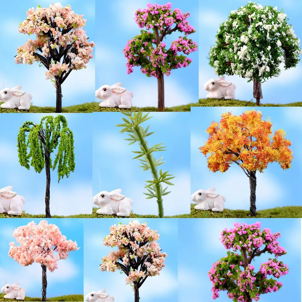 Plastikiniai Mini Modeliavimo Medžių Gluosnio Sakura Miniatiūros Kawaii Micro kraštovaizdžio Nustatymas Sodo 1PC Naujas Sodo Figūrėlės