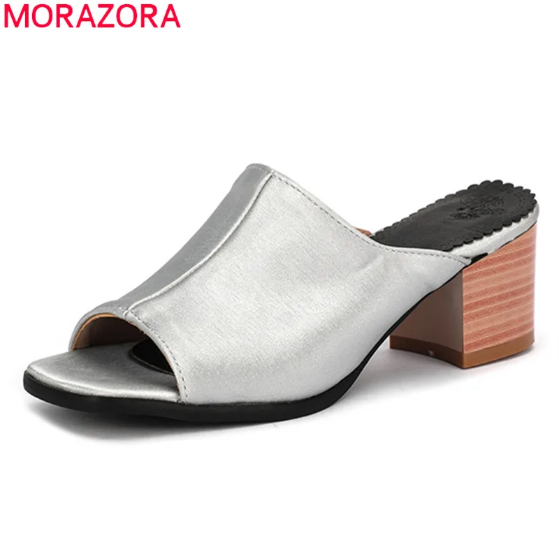 MORAZORA 2021 Didelis dydis 33-47 paprastų moterų šlepetės stori kulnai aikštėje kojų atsitiktinis ponios batai vasaros mados mulų batai