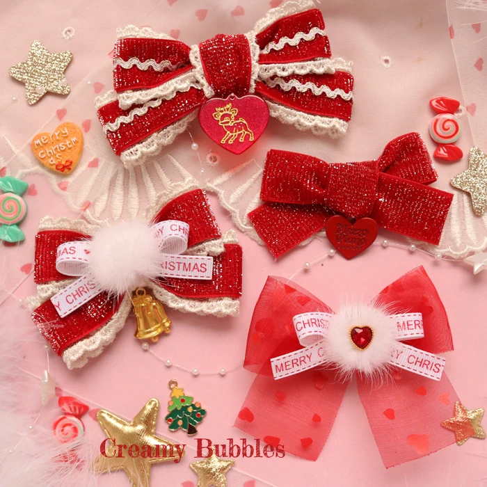 Kalėdų kvalifikacijos šiltos žiemos meile rankų darbo raudonos serijos staigius sagė bowknot yra gražių nėrinių lolita plaukų aksesuarai