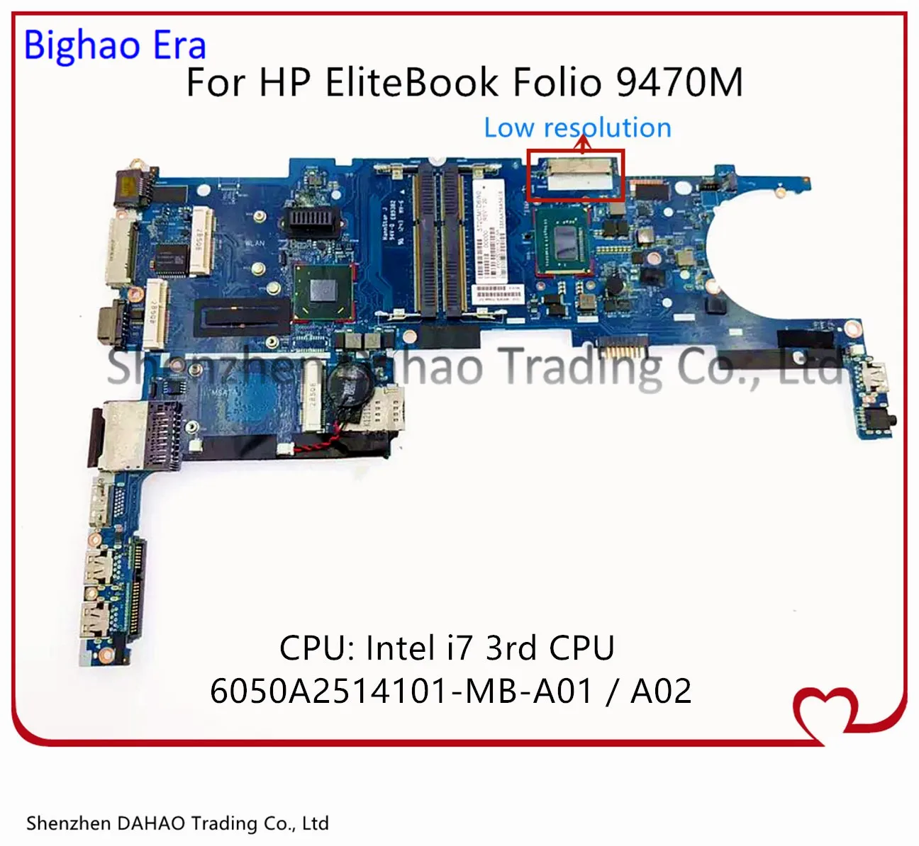 HP EliteBook Folio 9470M Nešiojamojo kompiuterio pagrindinę plokštę Su i7 CPU 6050A2514101-MB-A01 A02 724808-001 724808-501 724808-601 100% Testuotas