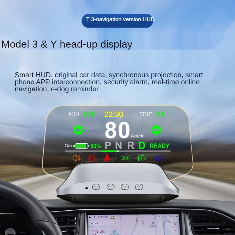 Head Up Display Spidometras OBD2 HUD už Tesla Model 3 ar Tesla Model Y Ekranas, Greitis, Šviesos, Pavarų Navigacijos Vadovas Baterijos Signalas