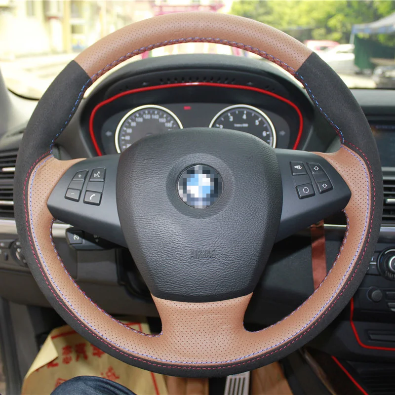 Automobilių Stiliaus Naujas Anti Slip Švedas, Odinis Vairas Dygsnio apie Wrap Padengti BMW X5