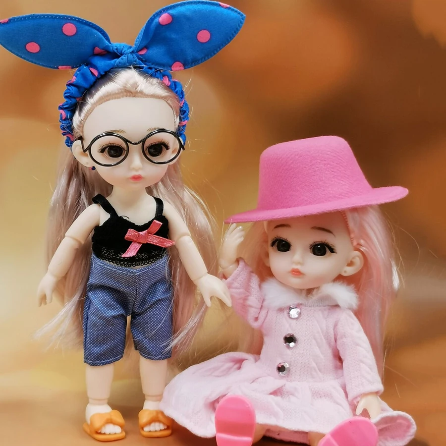 16cm Mini Lėlės su Drabužių Mados Mergina Dressup cowgirl Dressup 