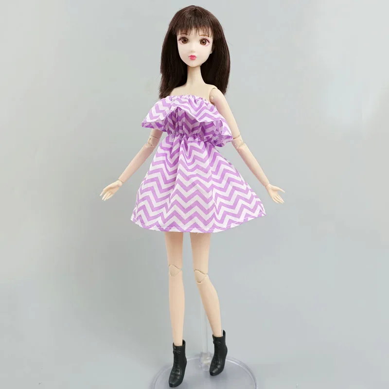 Violetinės Dryžuotos Off Peties Suknelė Barbie Lėlės Mados Drabužių Šalis Suknelė Barbie Apranga 1/6 BJD Doll Aksesuarų Vaikams Žaislas