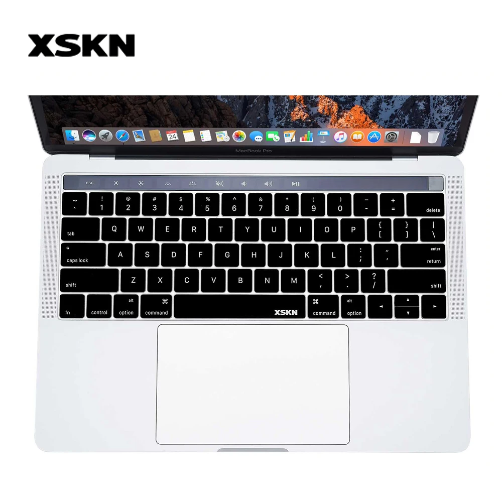XSKN Jutiklinis Baras Lipdukas ir anglų Silikono Klaviatūra odos MacBook Pro 13 (A1706 A1989) & Pro 15 (A1707 A1990) su Touch ID