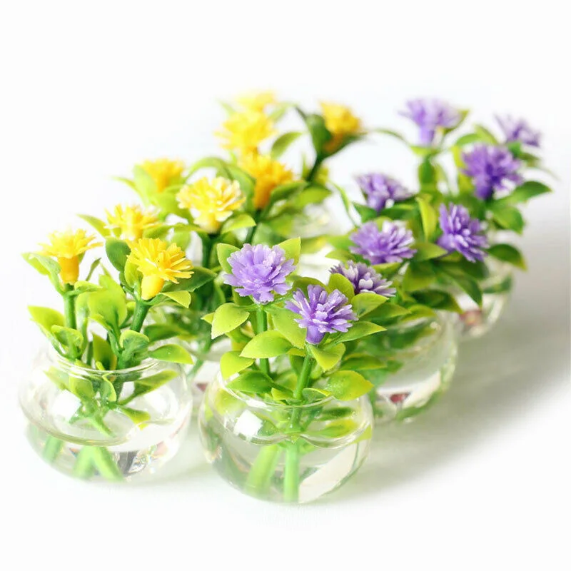 Mini Mielas Hydroponic Gėlių Vazonus Modelis Žaliųjų Augalų, Gėlių Vaza Modeliavimas Vazoninių 1:12 Lėlės Namas Miniatiūriniai Baldai, Papuošalai