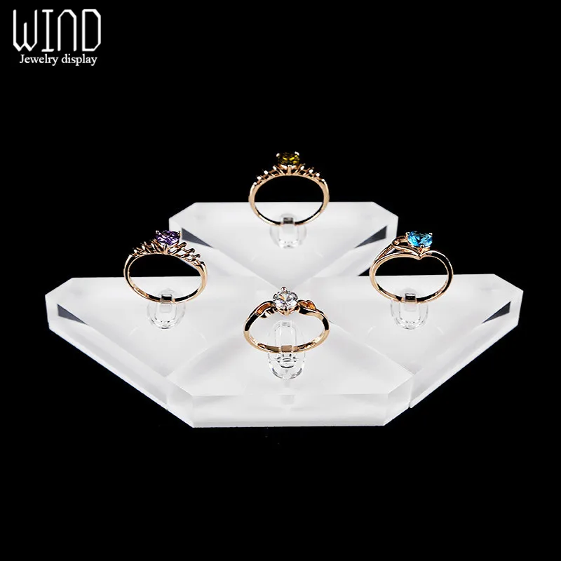 5vnt Balta Akrilo žiedas ekranas papuošalų stovėti žiedai, papuošalai dalyvis atveju pora žiedas turėtojai juwellery organizatorius dėklas