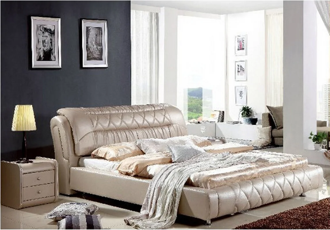 Aukštos kokybės gamykla kainos royal didelis karalius dydžio natūralios odos minkšta lova, miegamojo baldai 0543